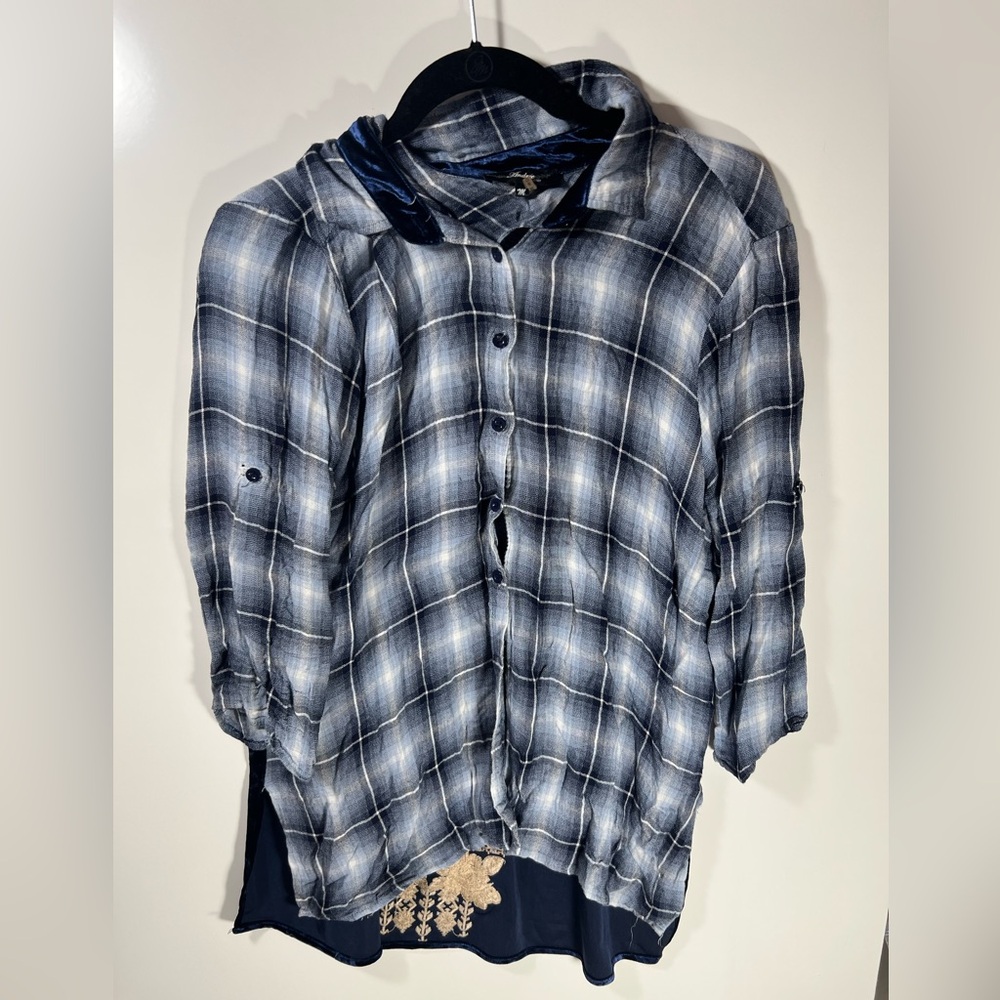 Andree by Unit flannel shirt with lace faux velvet back M medium‎